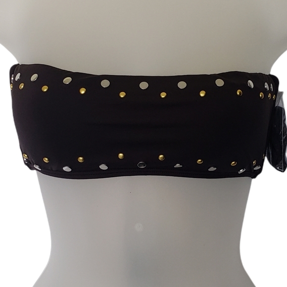 Dolce Vita Stella Studded Bandeau Bikini Top Size S‎ Black Gold Silver Metallic - Picture 7 of 13